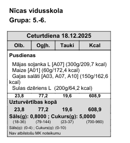 Ēdienkarte 18.12. 5.-6. klasei